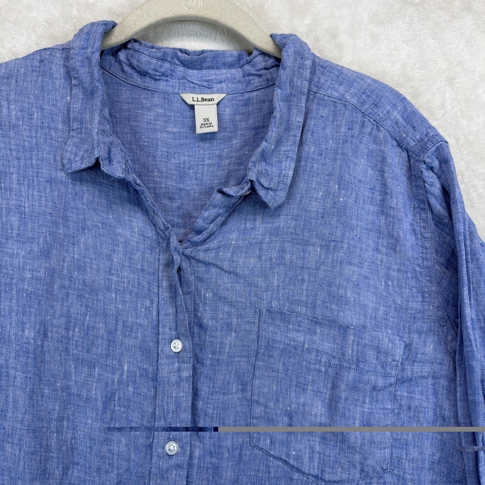L.L.Bean Linen Shirt Womens 3X Blue Button Front Long Sleeve Beach Coastal - Picture 2 of 9